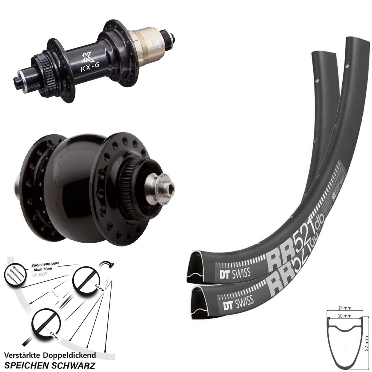 DT Swiss RR 521 KX-G SONdelux 28 Zoll Disc Laufradsatz QR XDR 11-12 fach