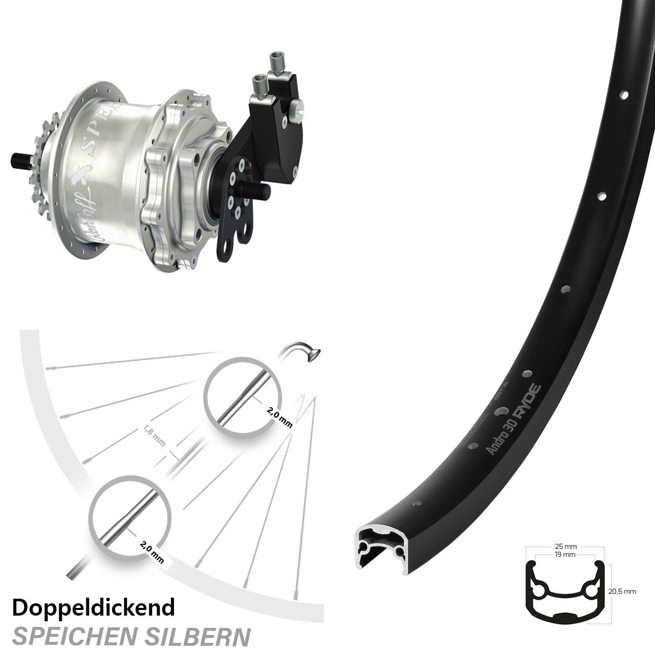 Disc Hinterrrad 28 Zoll Ryde Andra 30 Disc Rohloff Speedhub 500/14 TS DB Tandem