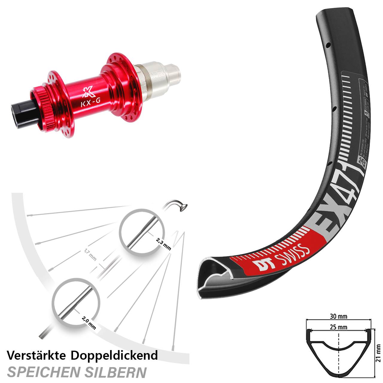 Disc Hinterrad 12x142 29 Zoll DT Swiss EX471 KX-G rot XDR