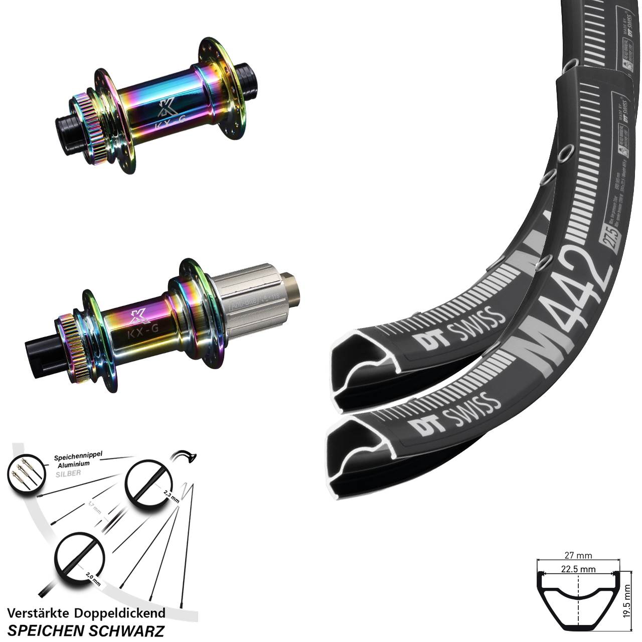 28-29 Zoll DT Swiss M442 KX-G Oilslick Centerlock Laufradsatz 12x100/142 8-12 fach HG