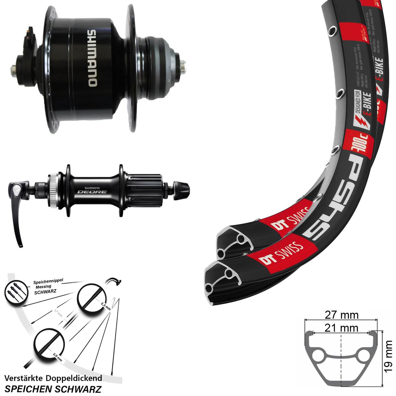 28 Zoll DT Swiss 545 Shimano DH-3D72 FH-M6000 Disc Laufradsatz QR 8-11 fach HG