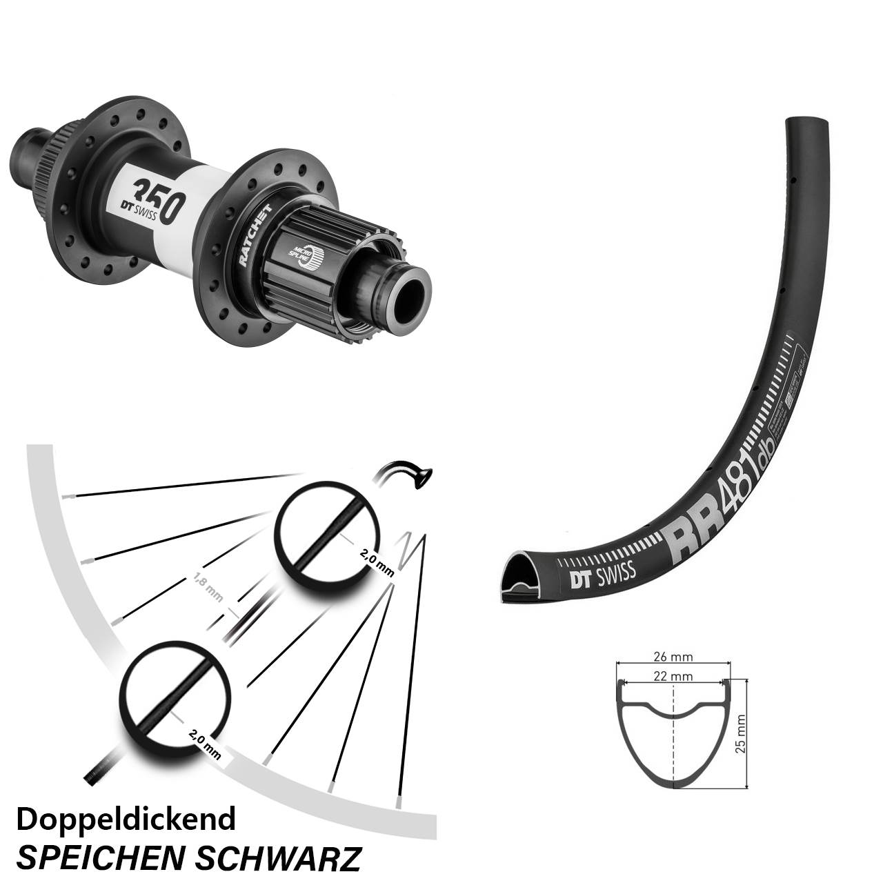 Disc Laufrad 12x142 28 Zoll DT Swiss RR 481-350 Ratchet 36 Micro Spline