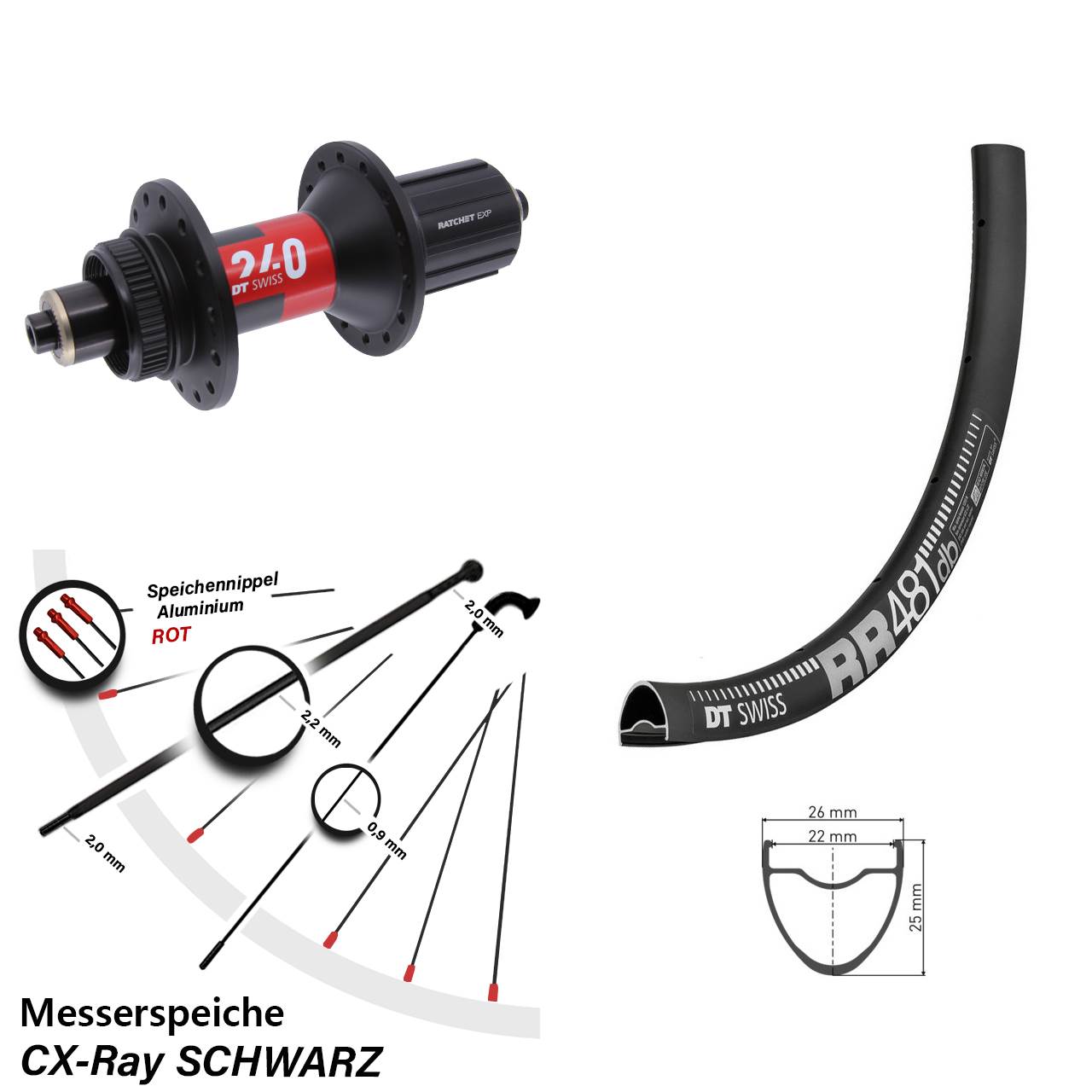 DT Swiss RR 481-240 28 Zoll Hinterrad Centerlock QR CX-Ray 11-12 fach