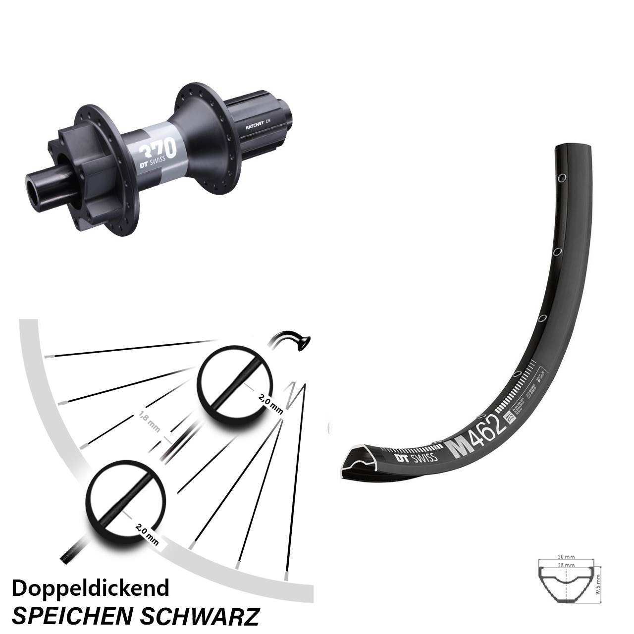 M 462 DT Swiss 370 Hinterrad 27,5 Zoll Boost 11-fach Steckachse 6-loch