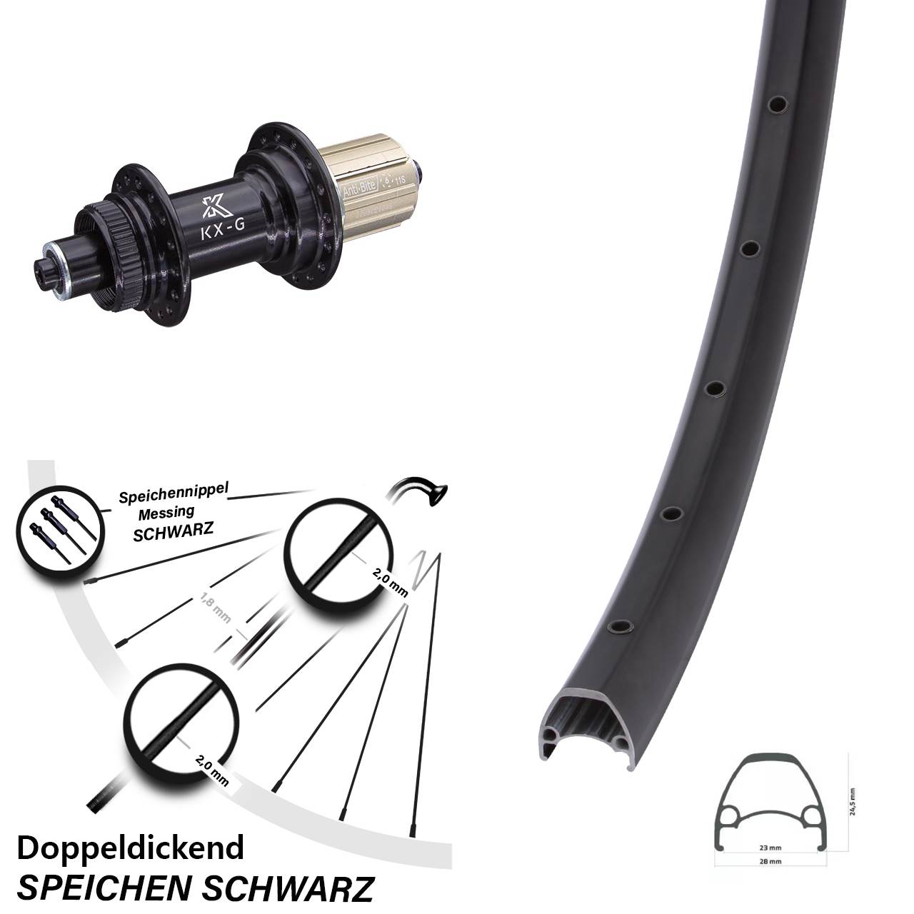 28 Zoll Hinterrad Ambrosio Sport KX-G 8-12 fach