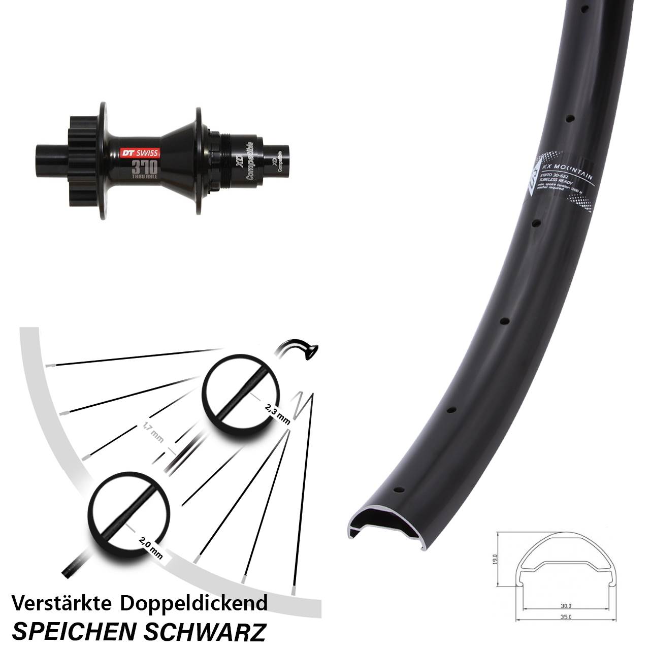 Disc Laufrad 29 Zoll KX Mountain DT Swiss 370 SRAM XD 12x142