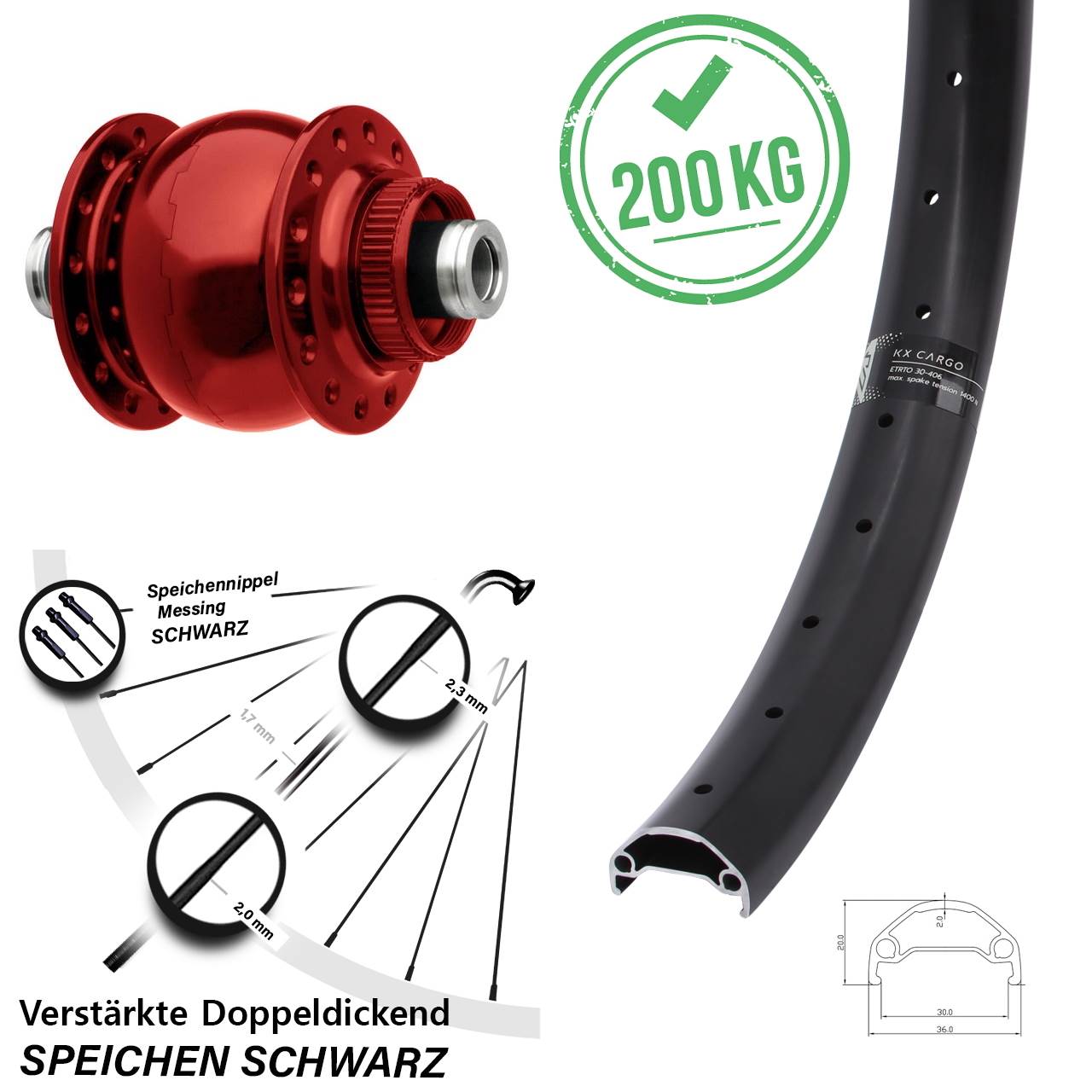 29 Zoll KX Cargo SON 28 rot Disc Nabendynamovorderrad 12x100