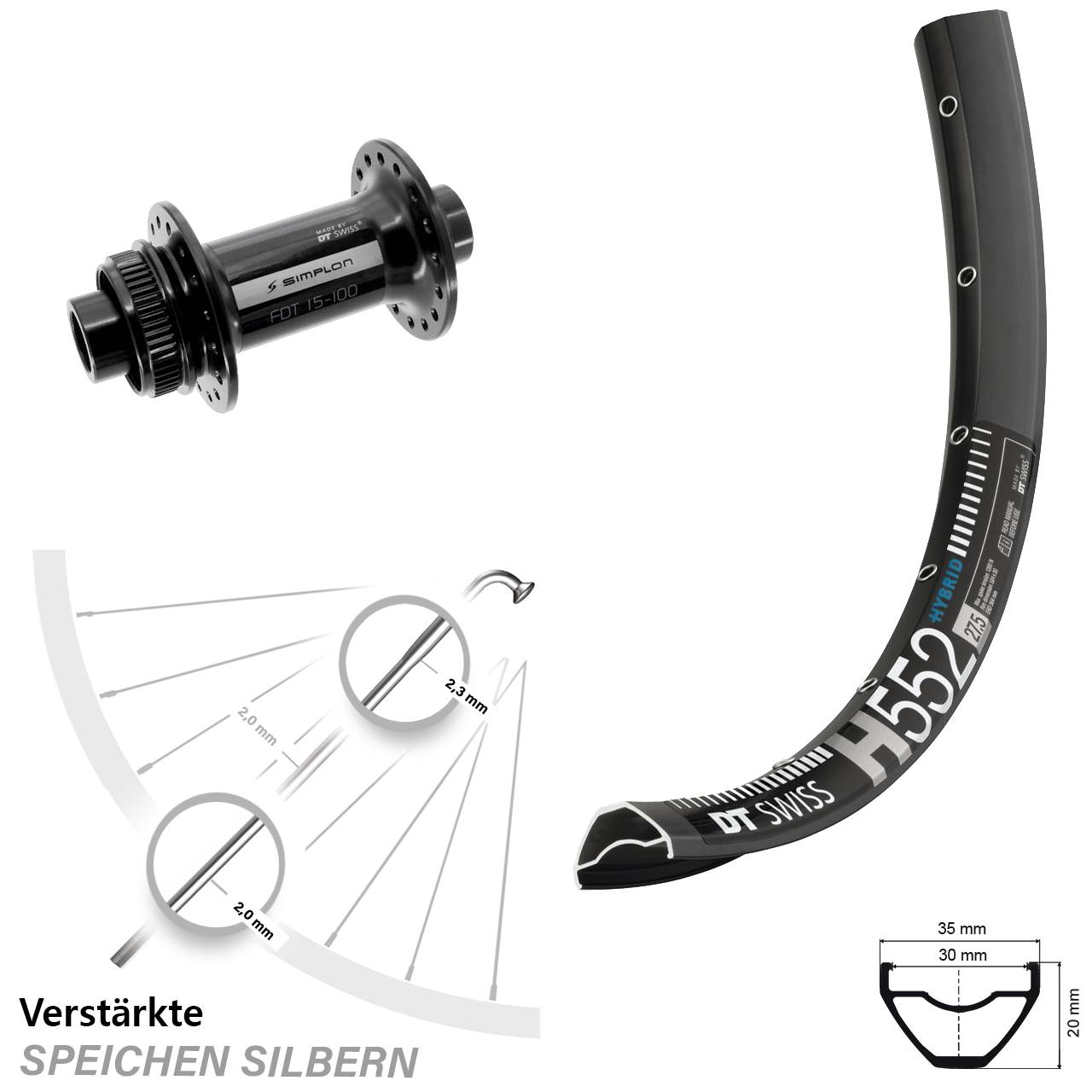 DT Swiss H552 370 27,5 Zoll Centerlock Vorderrad 15x100