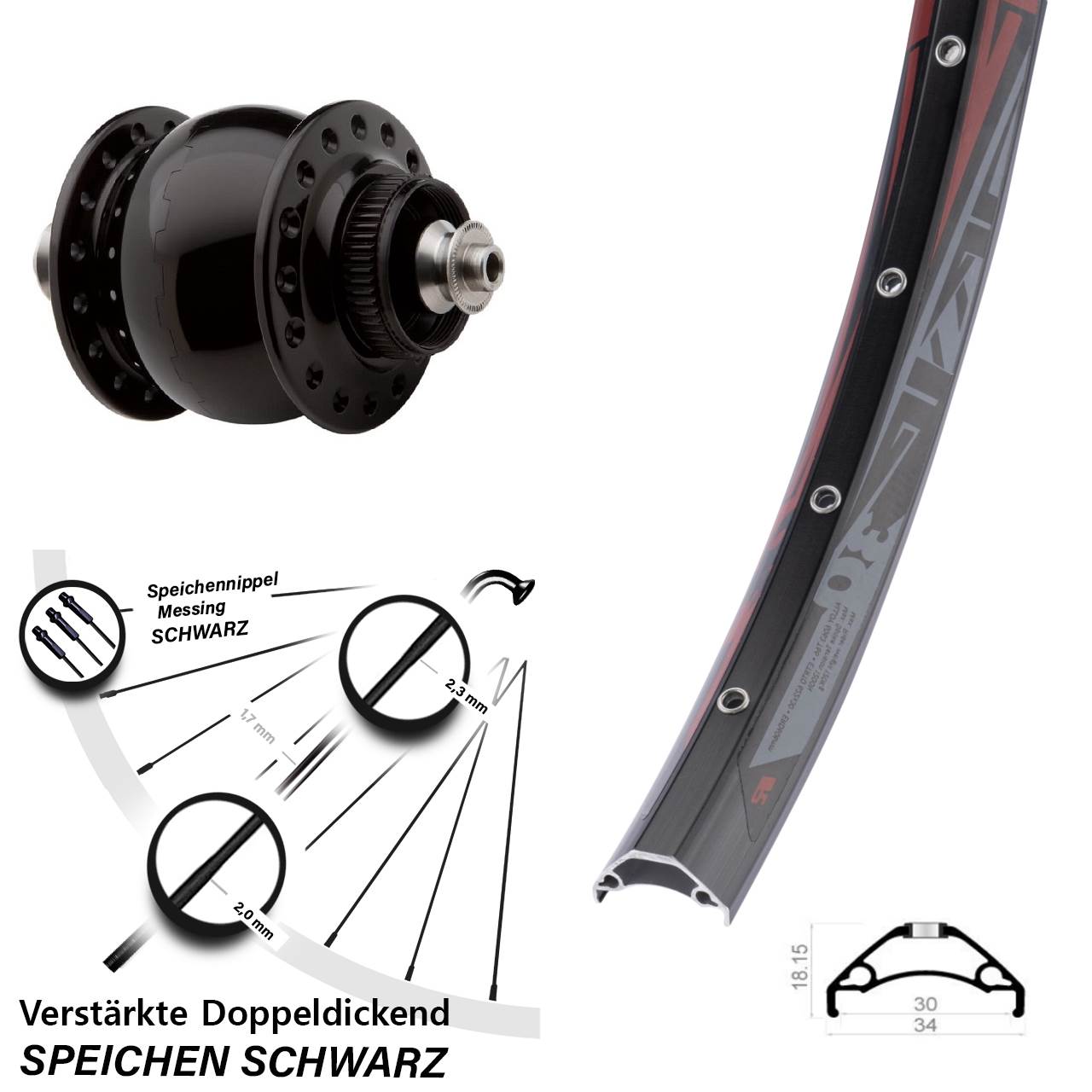 Disc Laufrad mit Nabendynamo für Schnellspanner 29 Zoll Rodi TRYP 30 SON 28