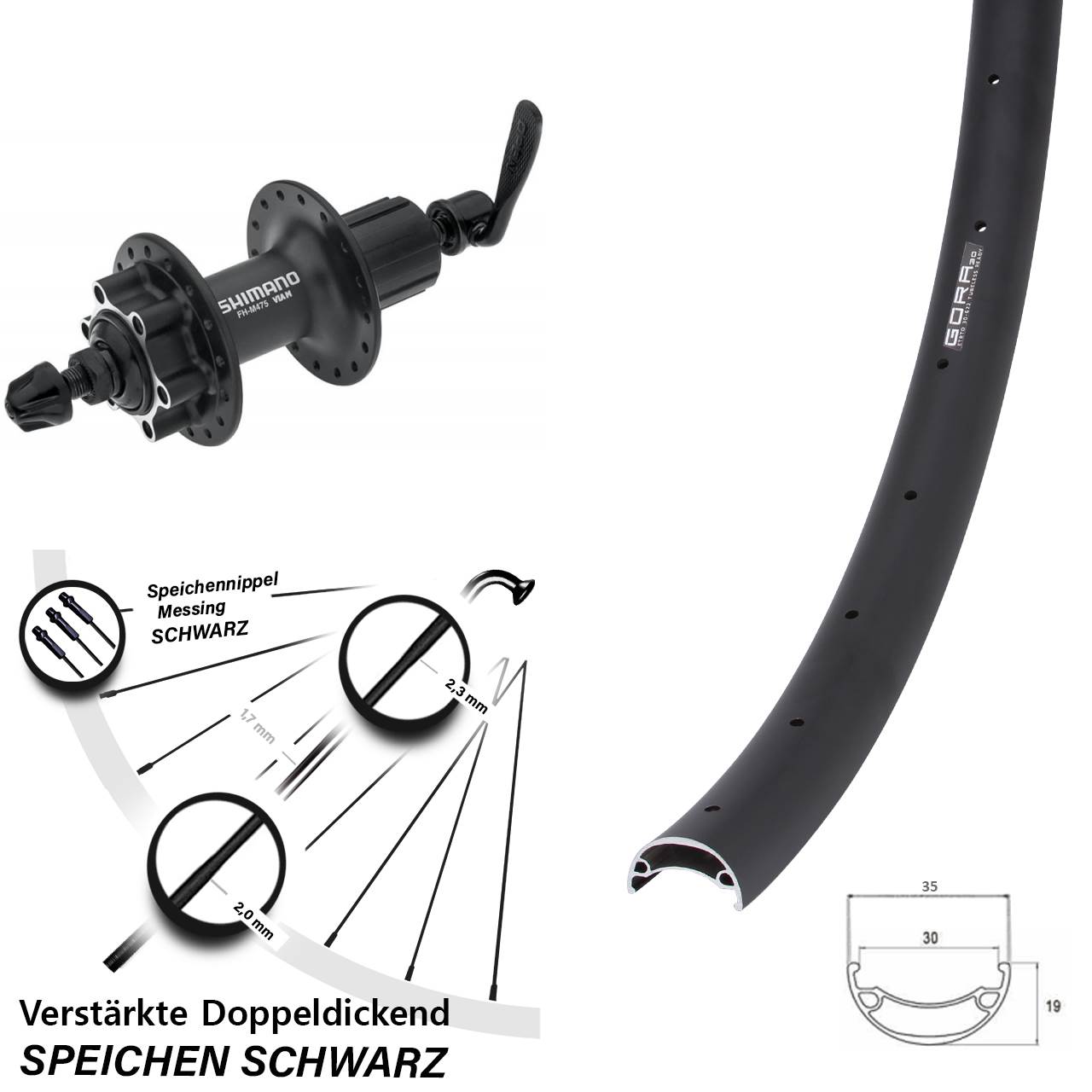 26 Zoll Gora 30 Shimano FH-M475 Disc Hinterrad für Schnellspanner 8-11 fach HG