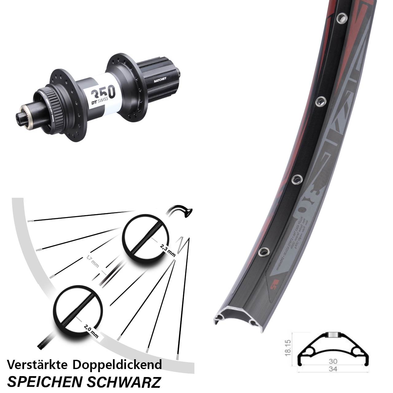 Rodi TRYP 30 DT Swiss 350 Ratchet 36 29 Zoll Disc Hinterrad QR 8-11 fach HG