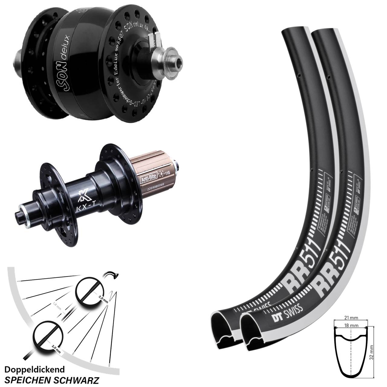 28 Zoll DT Swiss RR511 KX-T 8-12 fach SON delux Laufradsatz 5x100/130