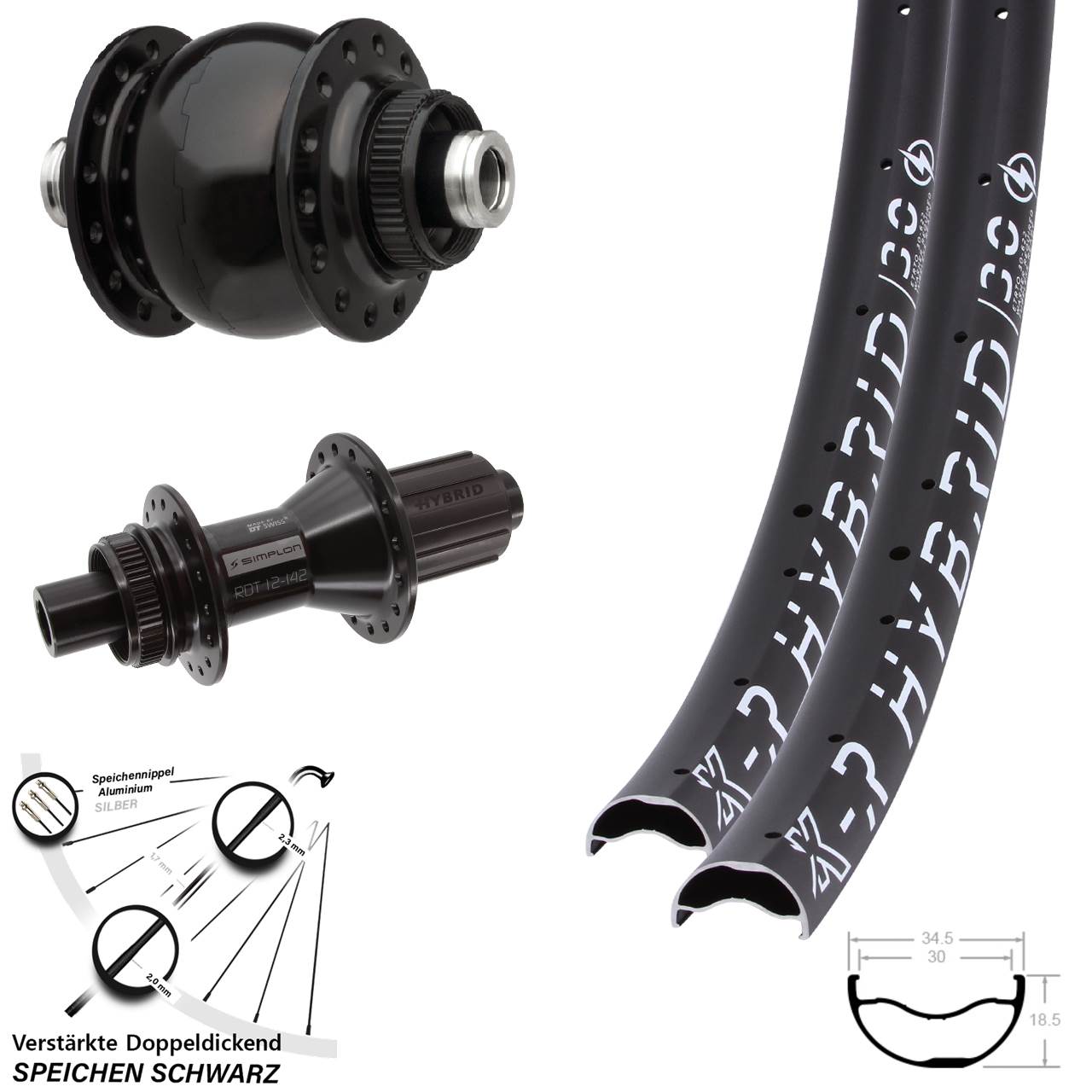 29 Zoll KX-R Hybrid 30 DT Swiss 370 SON 28 Laufradsatz Disc 12x100/142 8-11 fach HG