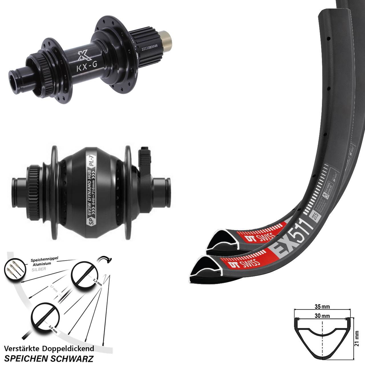 Disc Laufrad-Satz 12x100/142 27,5 Zoll DT Swiss EX511 KX-G Shutter PL-7 Micro Spline