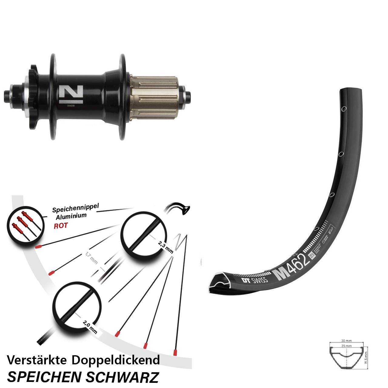 650B DT Swiss M 462 Novatec D042 6-Loch Hinterrad für Schnellspanner 8-11 fach HG