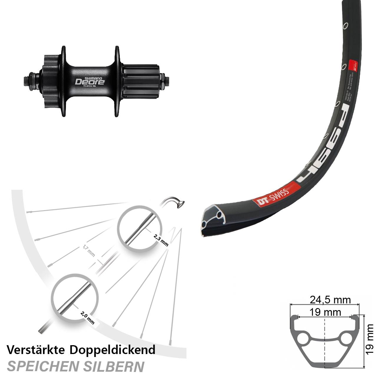 Disc Laufrad QR 29 Zoll DT Swiss 466 Shimano Deore FH-M525 8-11 fach