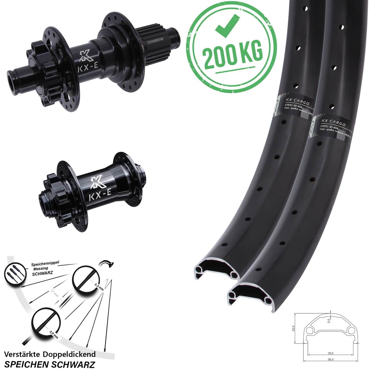 Disc Laufradsatz 20 Zoll KX-E Cargo Heavy Duty Micro Spline 15x100 12x142