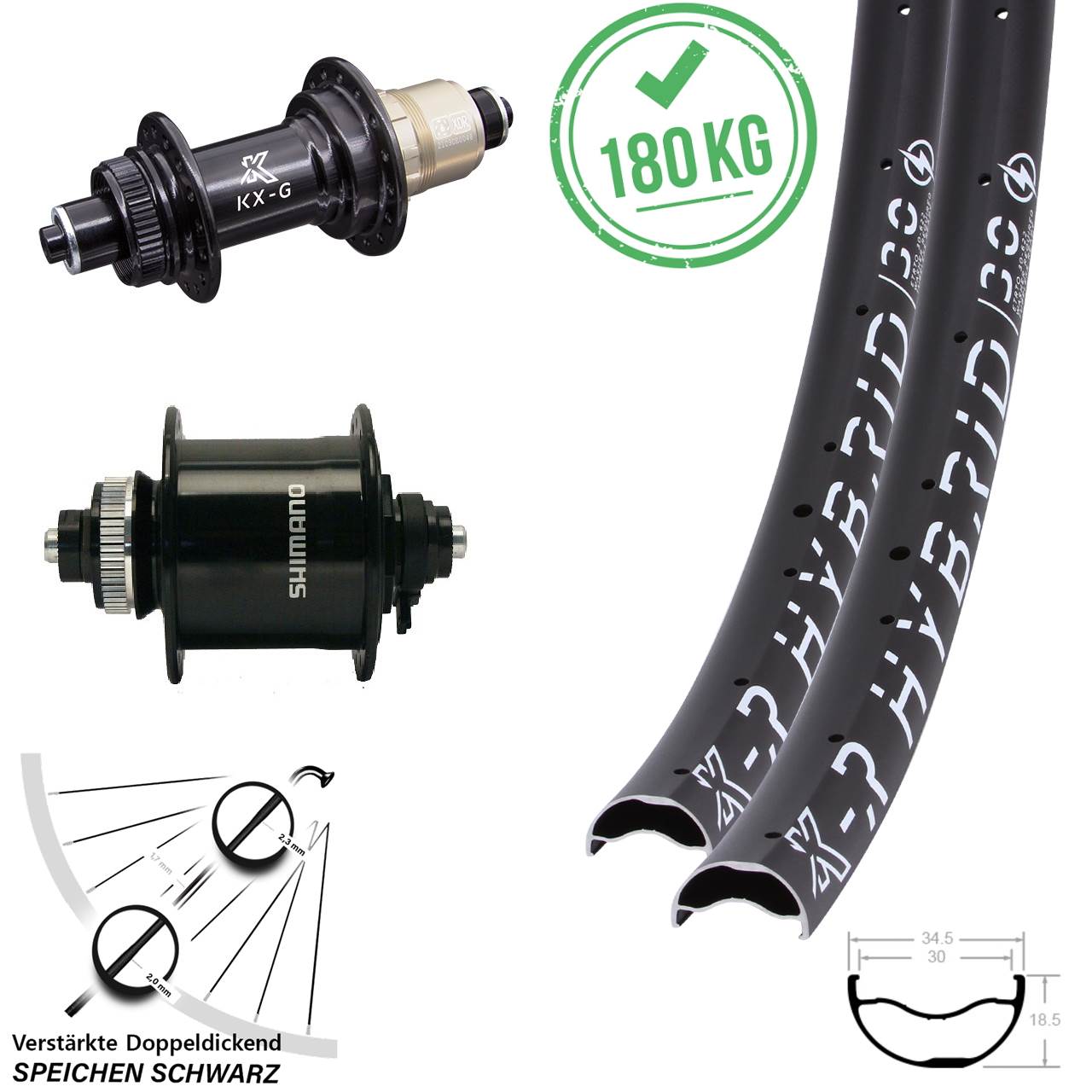 Disc Laufrad-Satz 29 Zoll KX-GR Hybrid 30 Shimano DH-UR700 XDR QR