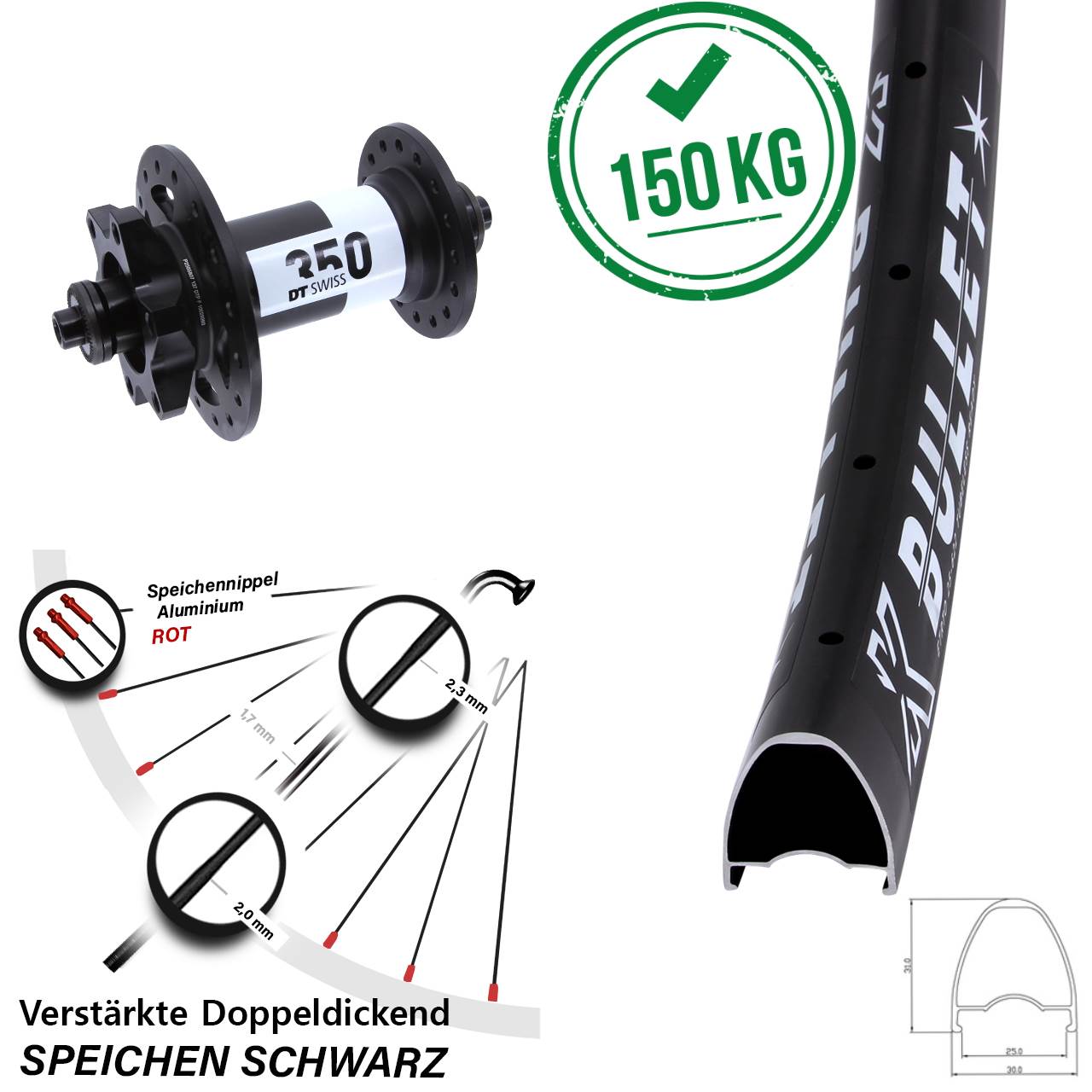 6-Loch Vorderrad 28 Zoll KX Bullet DT Swiss 350 QR