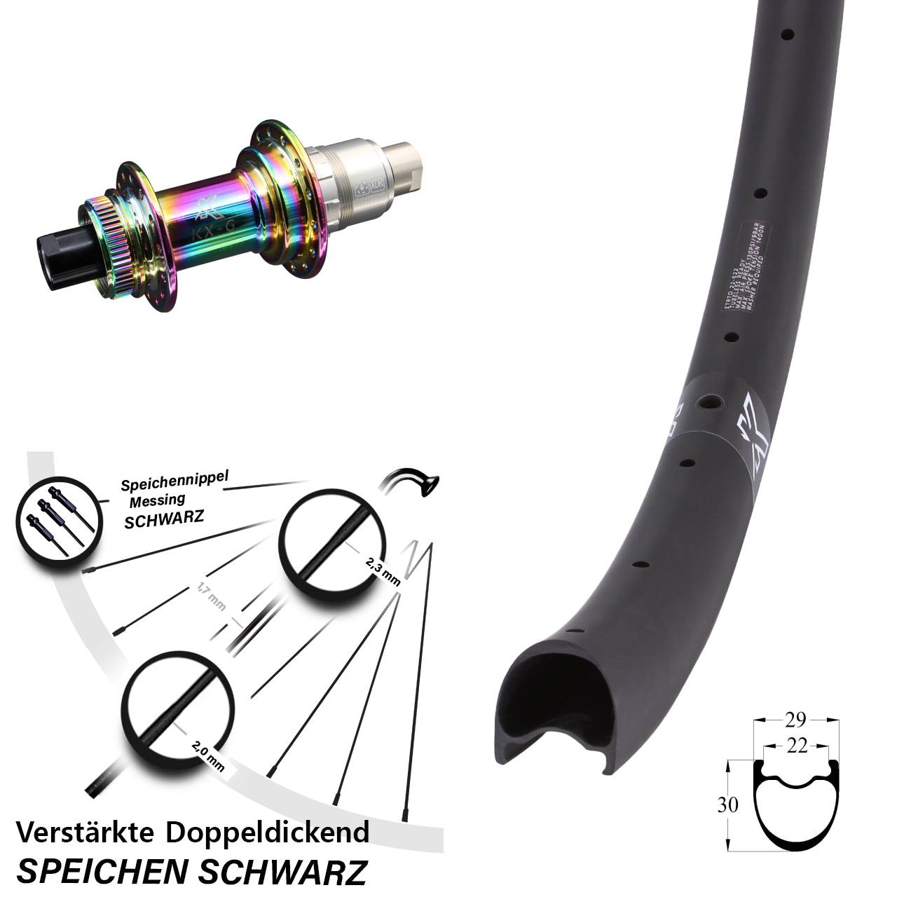 Centerlock Hinterrad 28-29 Zoll KX-GRC Carbon Oilslick XDR 11-12 fach