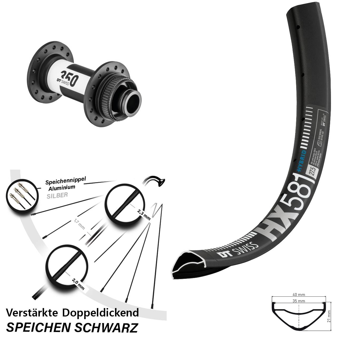 Centerlock Vorderrad 27,5 Zoll DT Swiss HX581-350 15x100