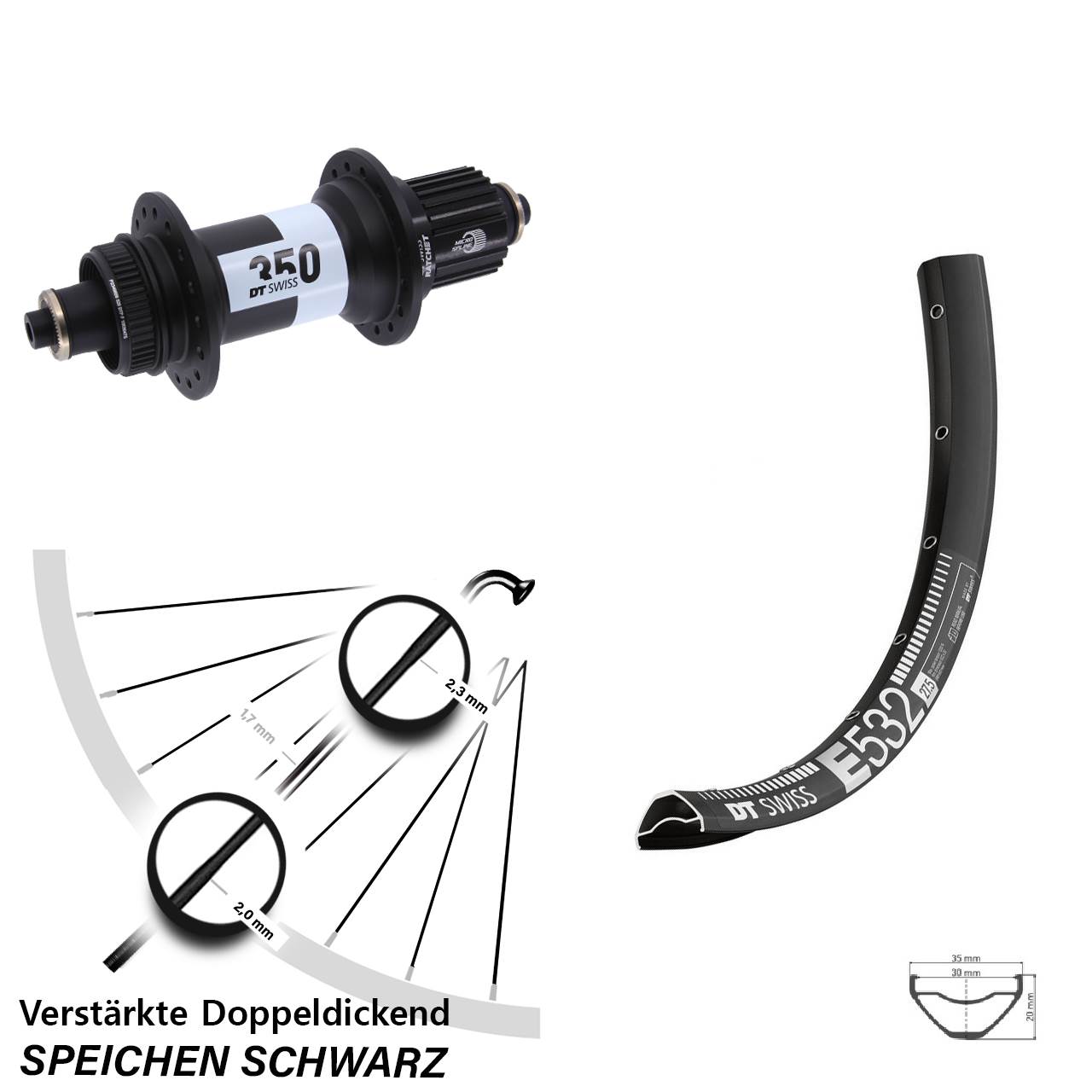 DT Swiss E532-350 Ratchet 36 29 Zoll Hinterrad QR Shimano Micro Spline