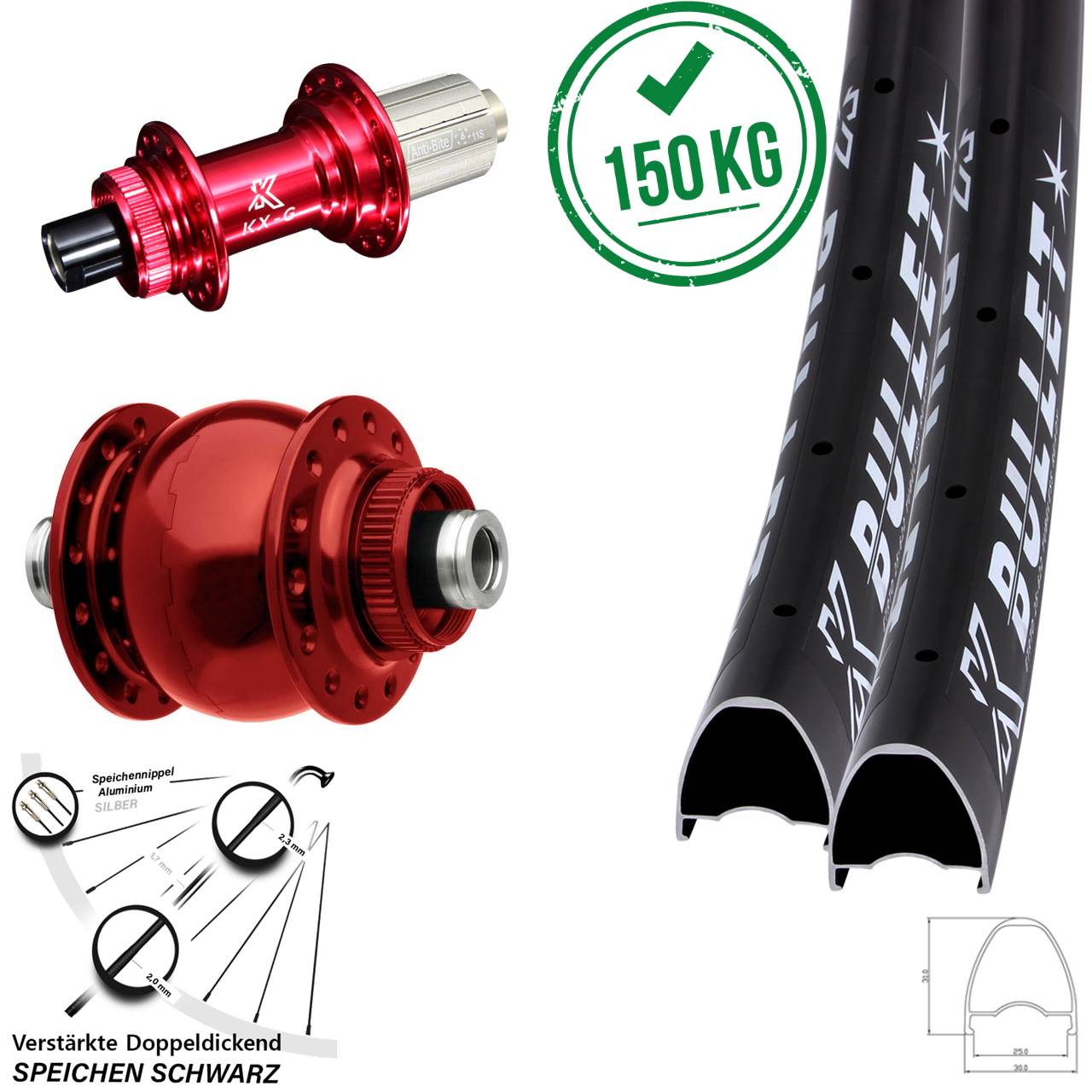 Centerlock Laufradsatz 12x100/142 KX-G Bullet OS rot SON 28 Zoll 8-12 fach