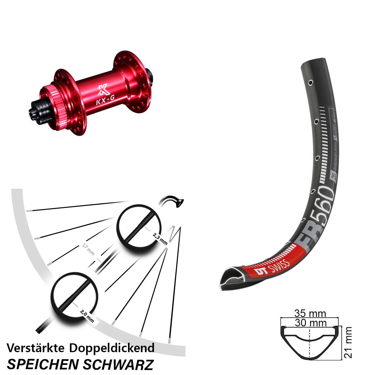 DT Swiss FR 560 KX-G rot 26 Zoll Centerlock Vorderrad QR