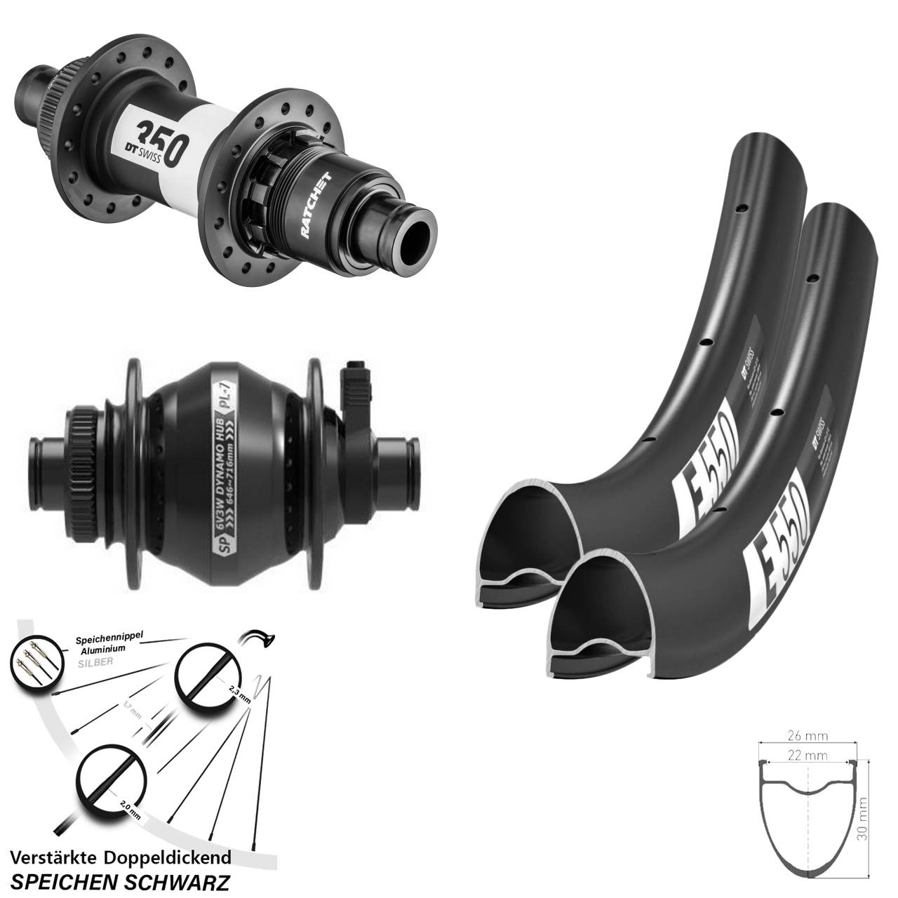 28 Zoll DT Swiss E 550-350 Road Shutter Precision PL-7 Disc Laufrad-Satz 12x100/142 XDR