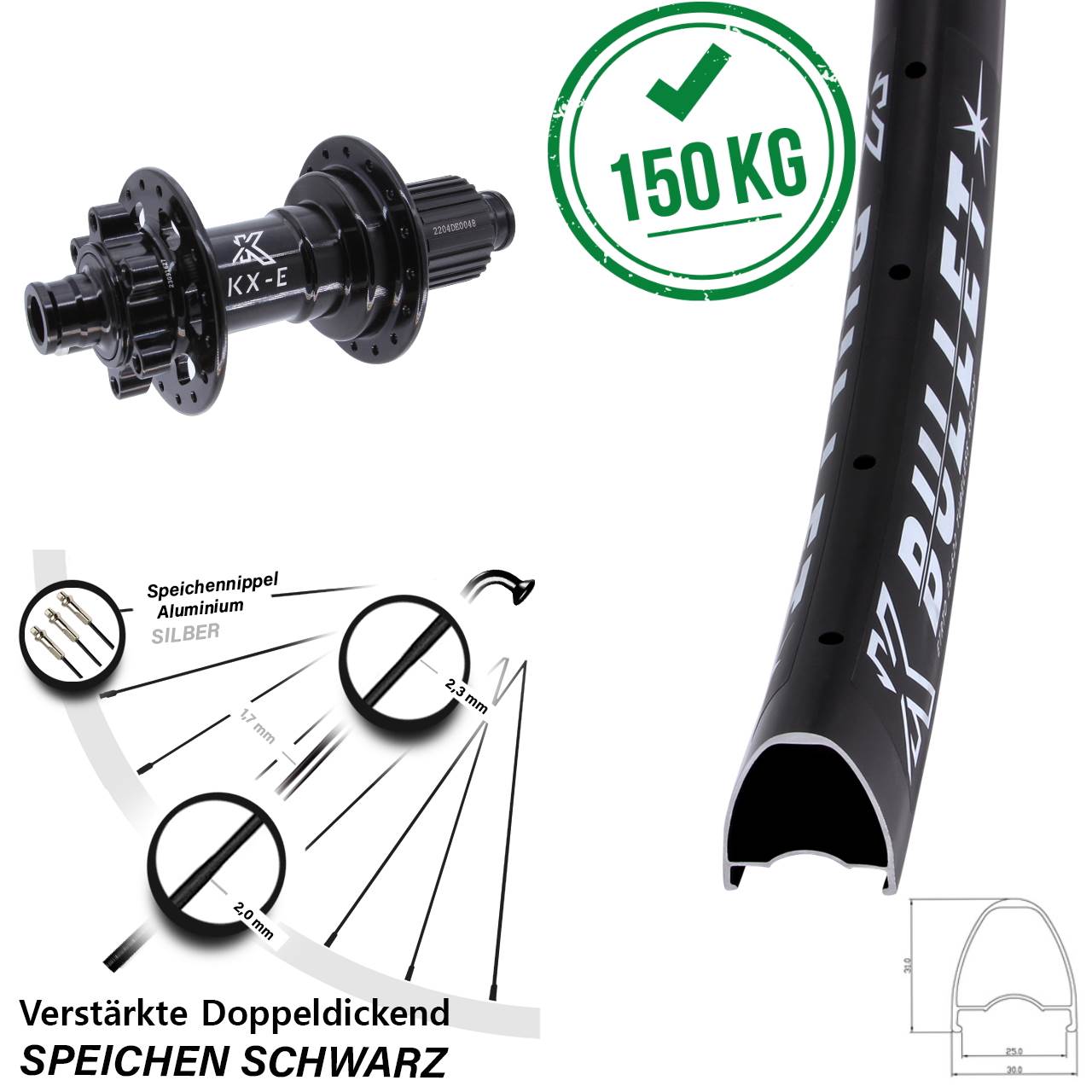 Disc Laufrad 12x148 28 Zoll KX-E Bullet Heavy Duty Shimano Micro Spline