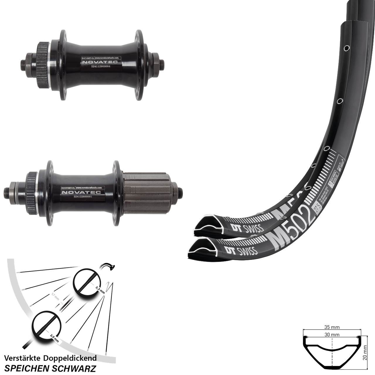 Disc Laufrad-Satz 27,5 Zoll DT Swiss M502 Novatec D471 D472 8-12 fach QR