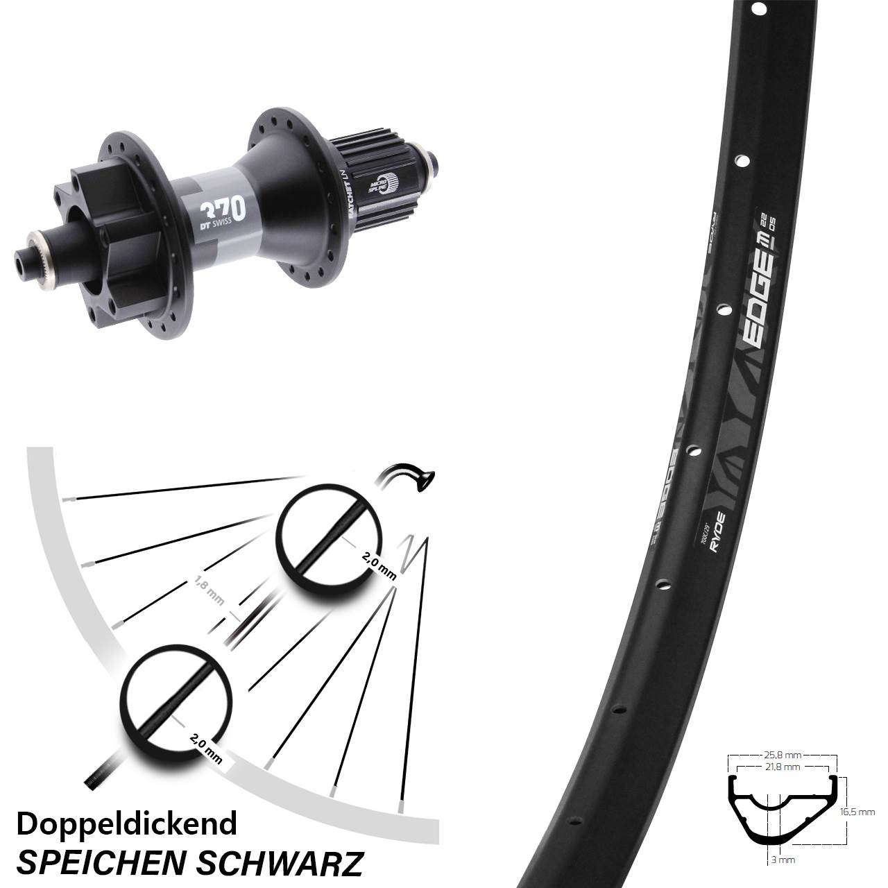 Boost 6-Loch Hinterrad QR 28 Zoll Ryde Edge M22 OS DT Swiss 370 Micro Spline