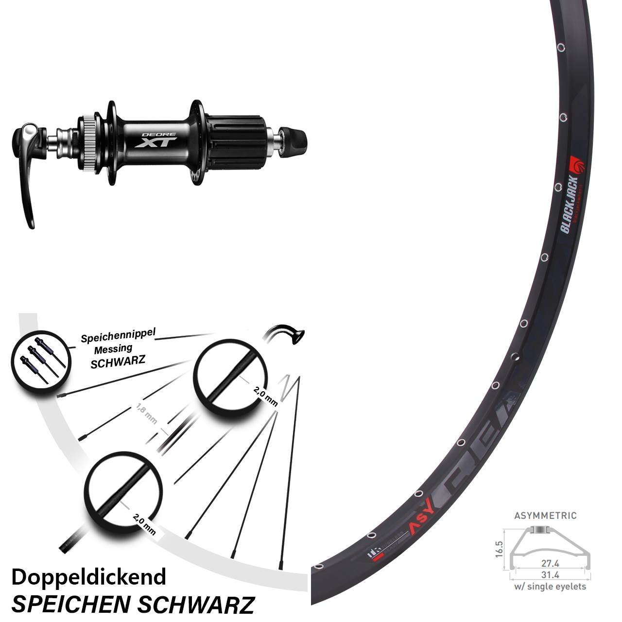 Hinterrad Centerlock für Schnellspanner 27,5 Zoll Rodi Ready 27 Shimano FH-M8000 8-11f HG