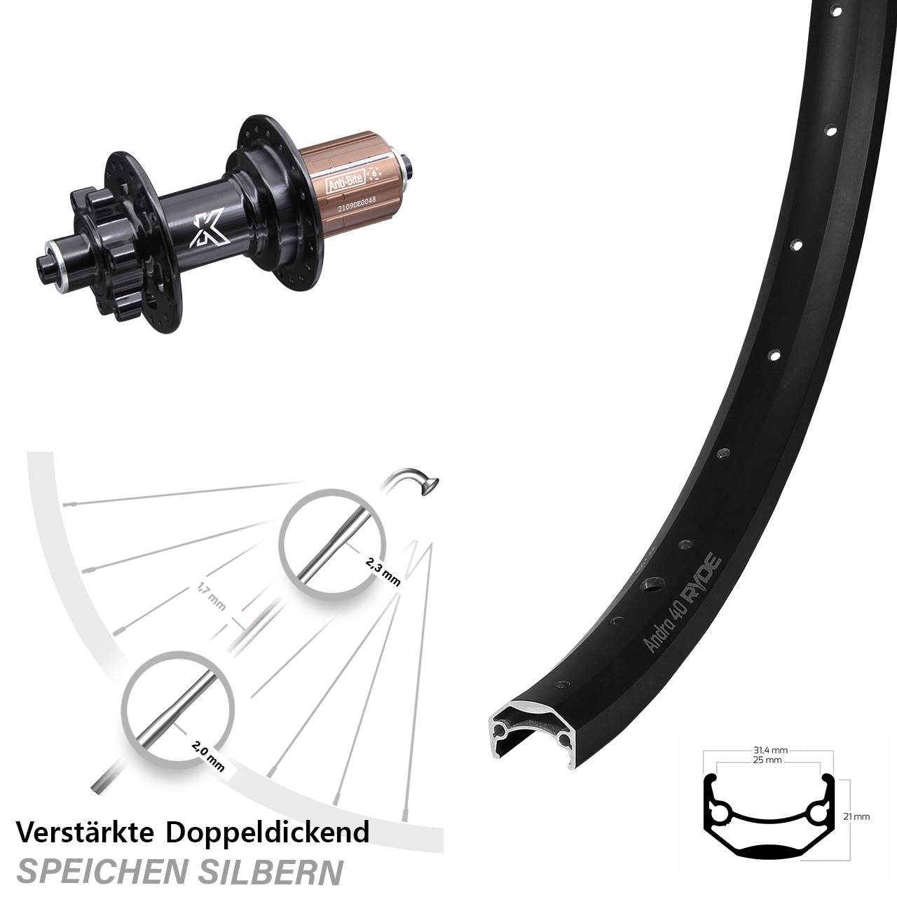 29 Zoll Ryde Andra 40 KX-M Disc Laufrad für Schnellspanner 8-11 fach HG