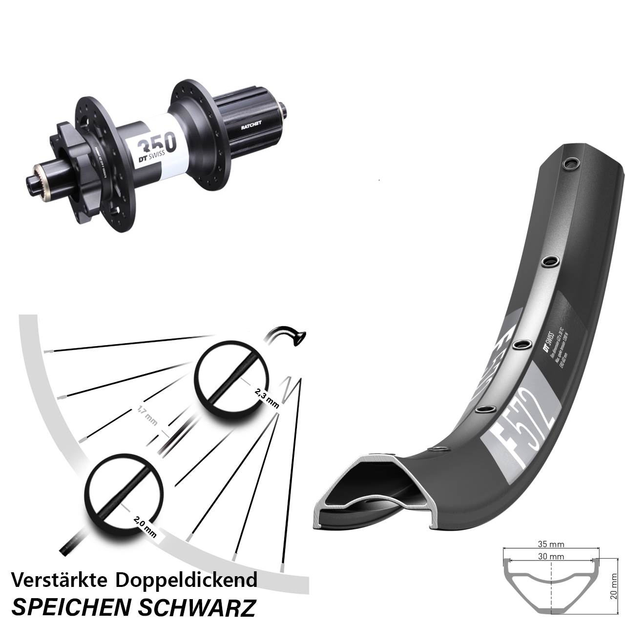29 Zoll DT Swiss F 572-350 Ratchet 36 Disc Hinterrad für Schnellspanner Boost 8-11 fach