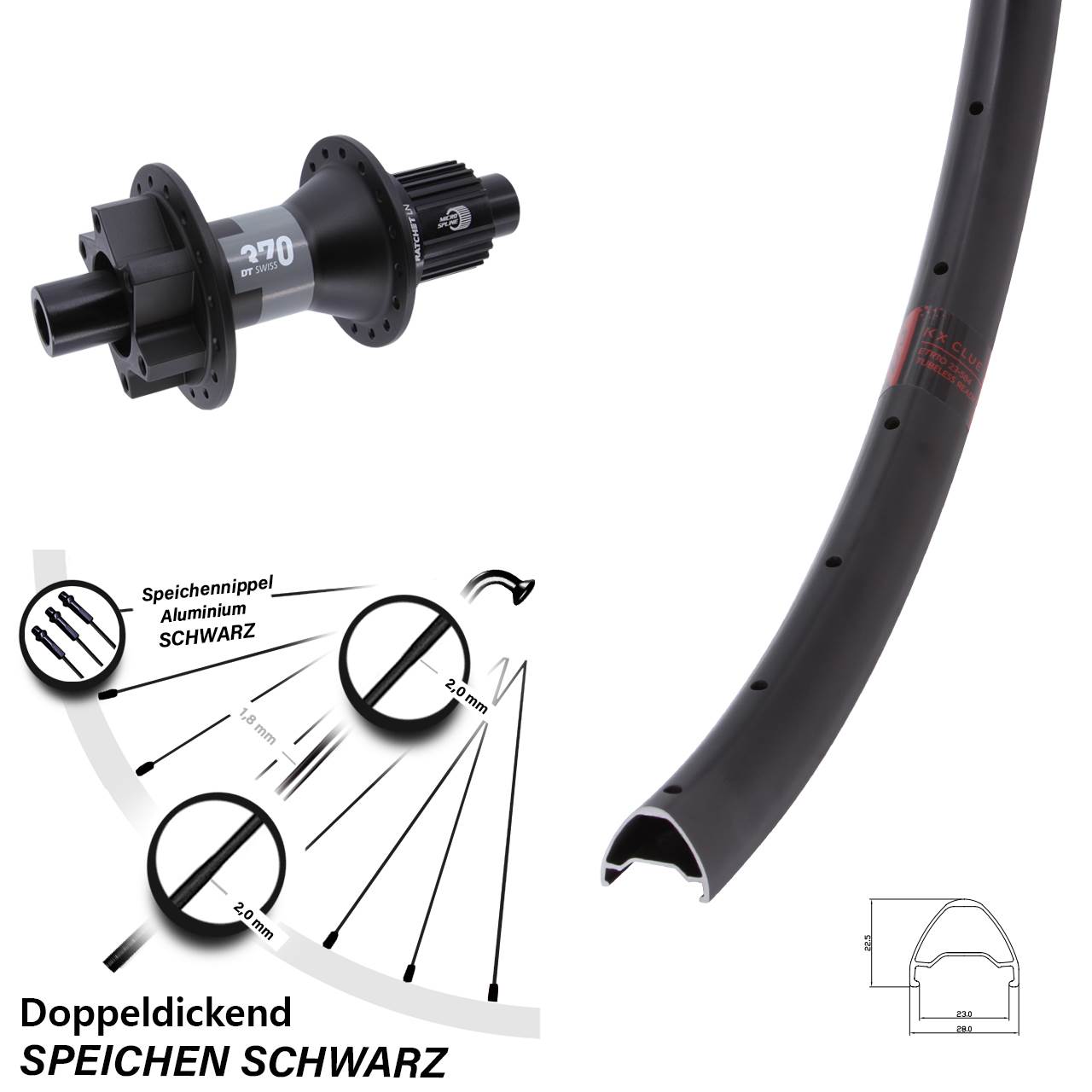 Disc Laufrad 12x142 27,5 Zoll KX Clue DT Swiss 370 Micro Spline