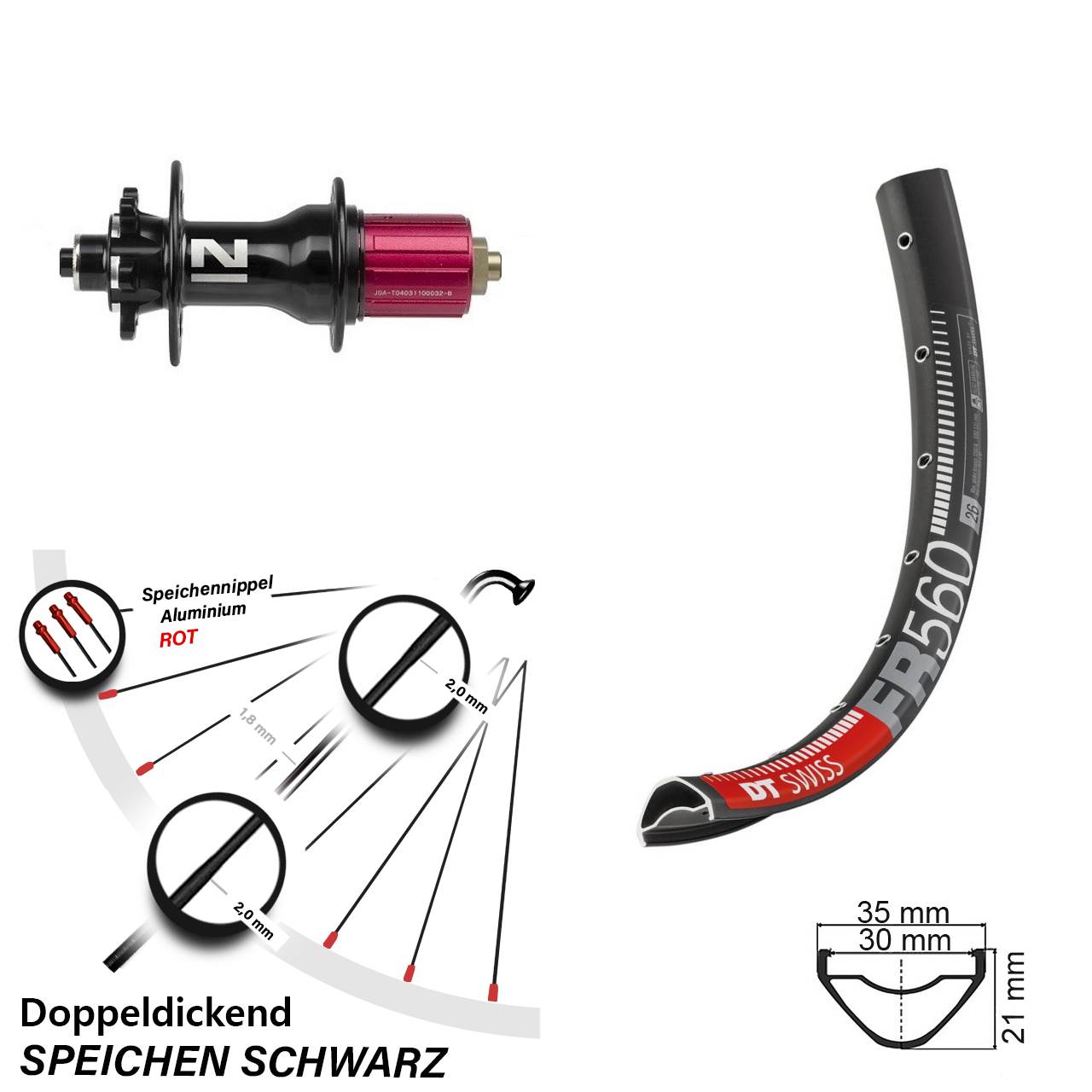 DT Swiss FR 560 Novatec D792 26 Zoll Hinterrad 6-Loch für Schnellspanner 8-12 fach