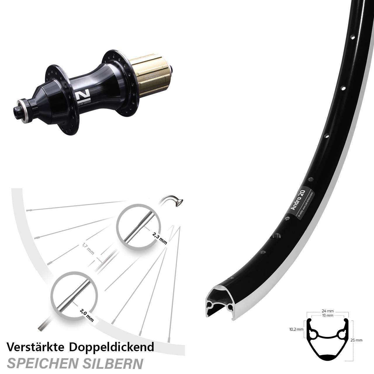 Hinterrad 28 Zoll Ryde Andra 20 Novatec F162SB 8-12 fach QR