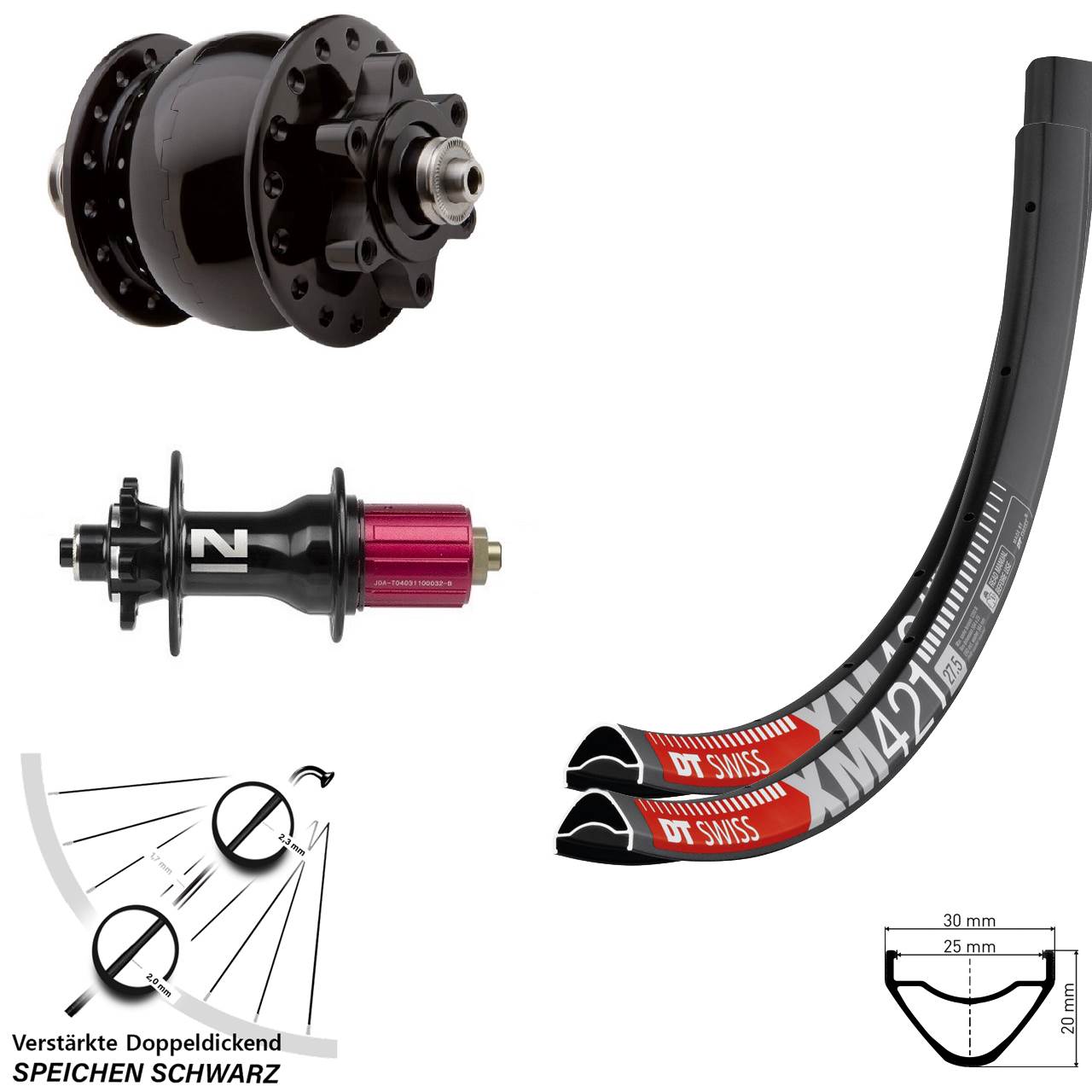 DT Swiss XM 421 Novatec D792 SON 28 650B Disc Laufradsatz für Schnellspanner 8-12 fach HG