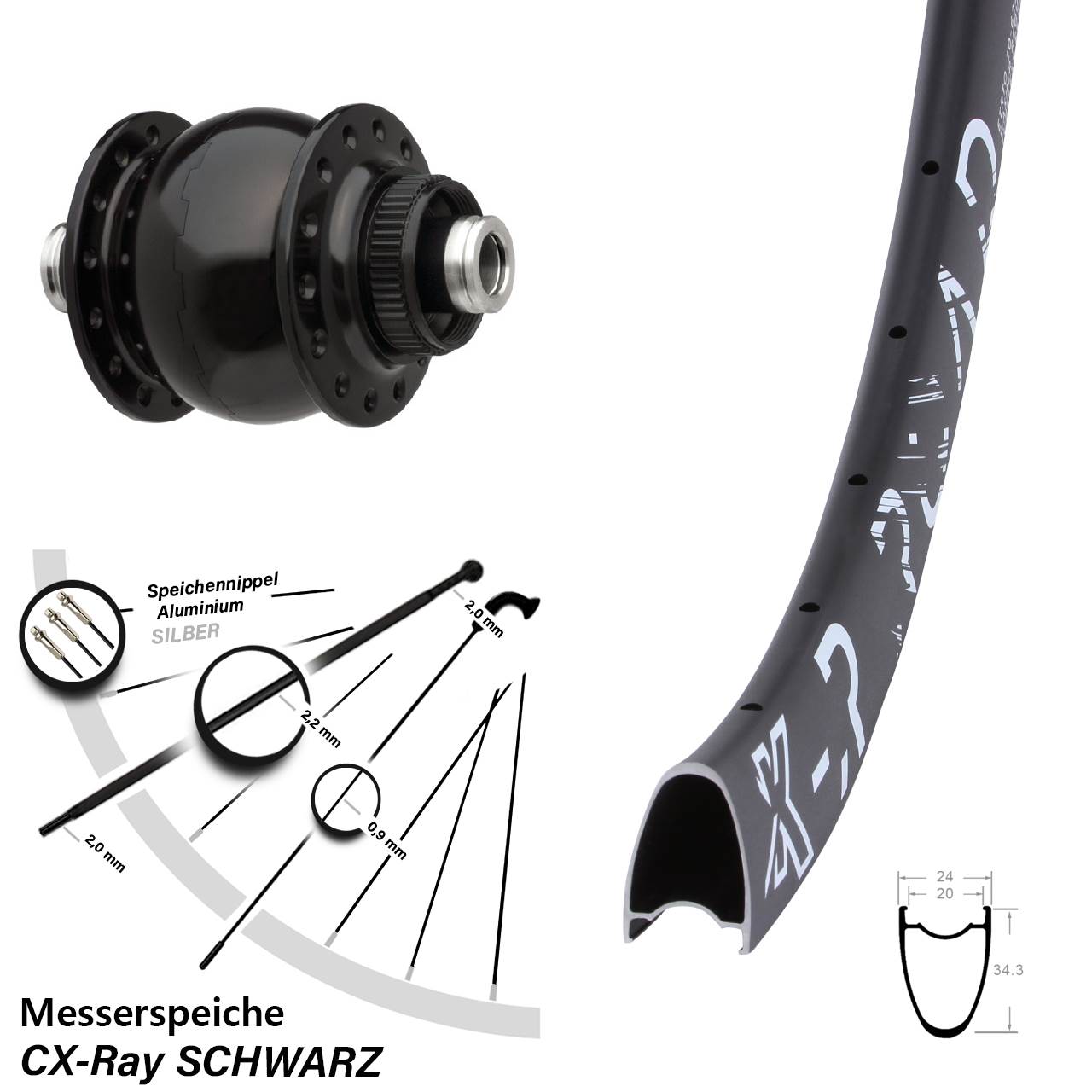 KX-R Road SON 28 Zoll Disc Laufrad mit Nabendynamo 12x100 CX-Ray