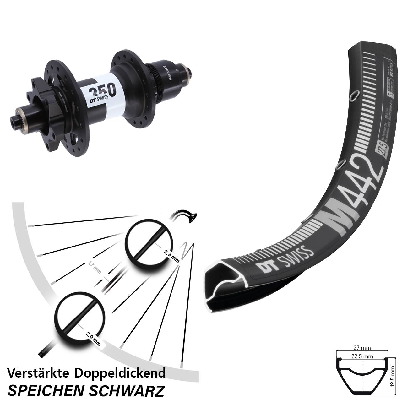 DT Swiss M442 350 28-29 Zoll Disc Laufrad für Schnellspanner Boost XD 11-12 fach