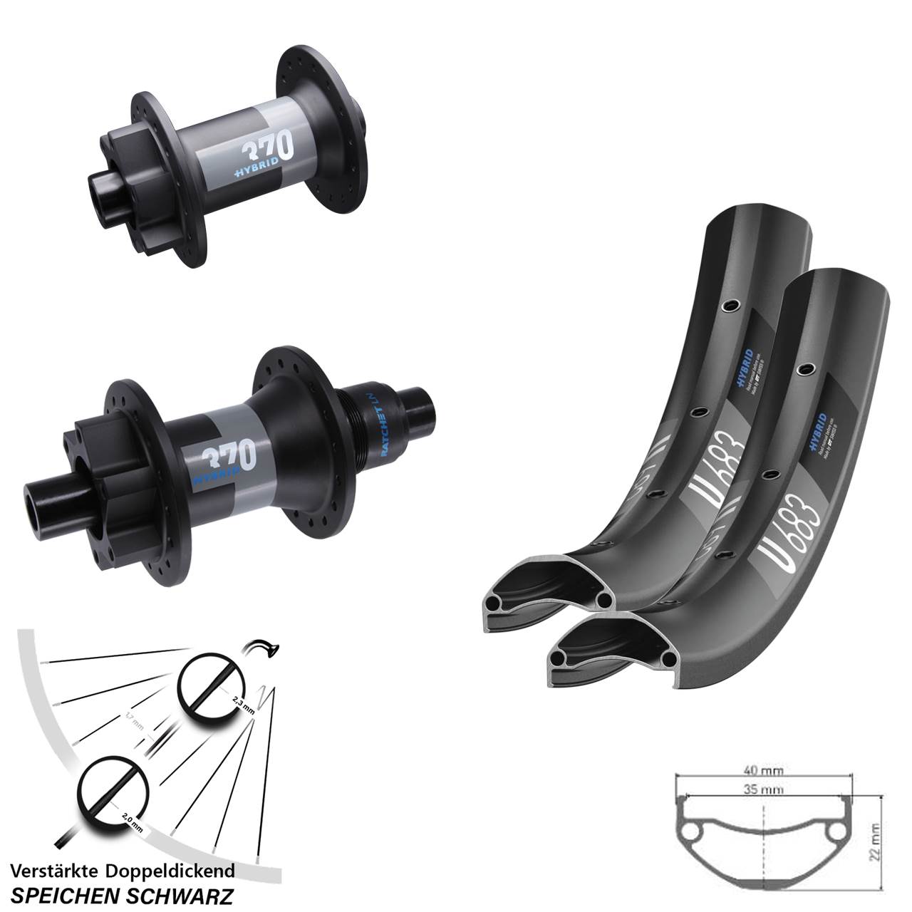 DT Swiss U 683 370 Hybrid 27,5 Zoll 6-Loch Laufradsatz Boost