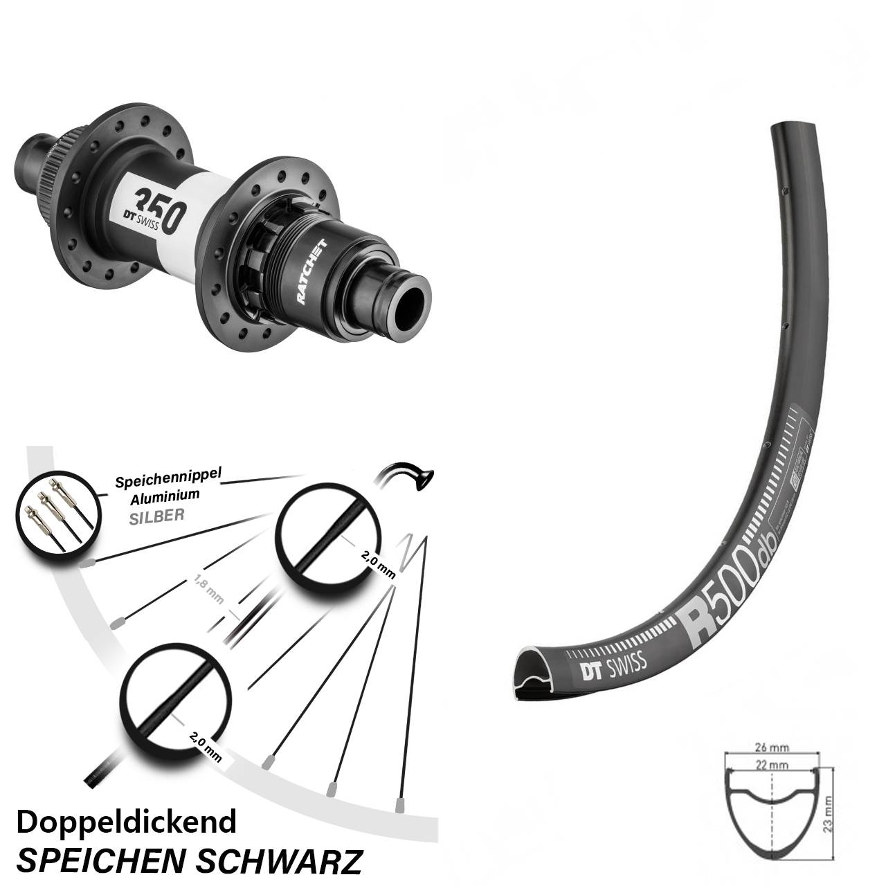 DT Swiss R 500 350 Hinterrad Road Disc Sram XDR Steckachse Centerlock