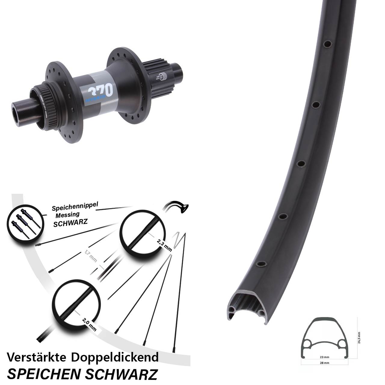 29 Zoll Ambrosio Sport DT Swiss 370 Hybrid Centerlock Hinterrad 12x148 Micro Spline