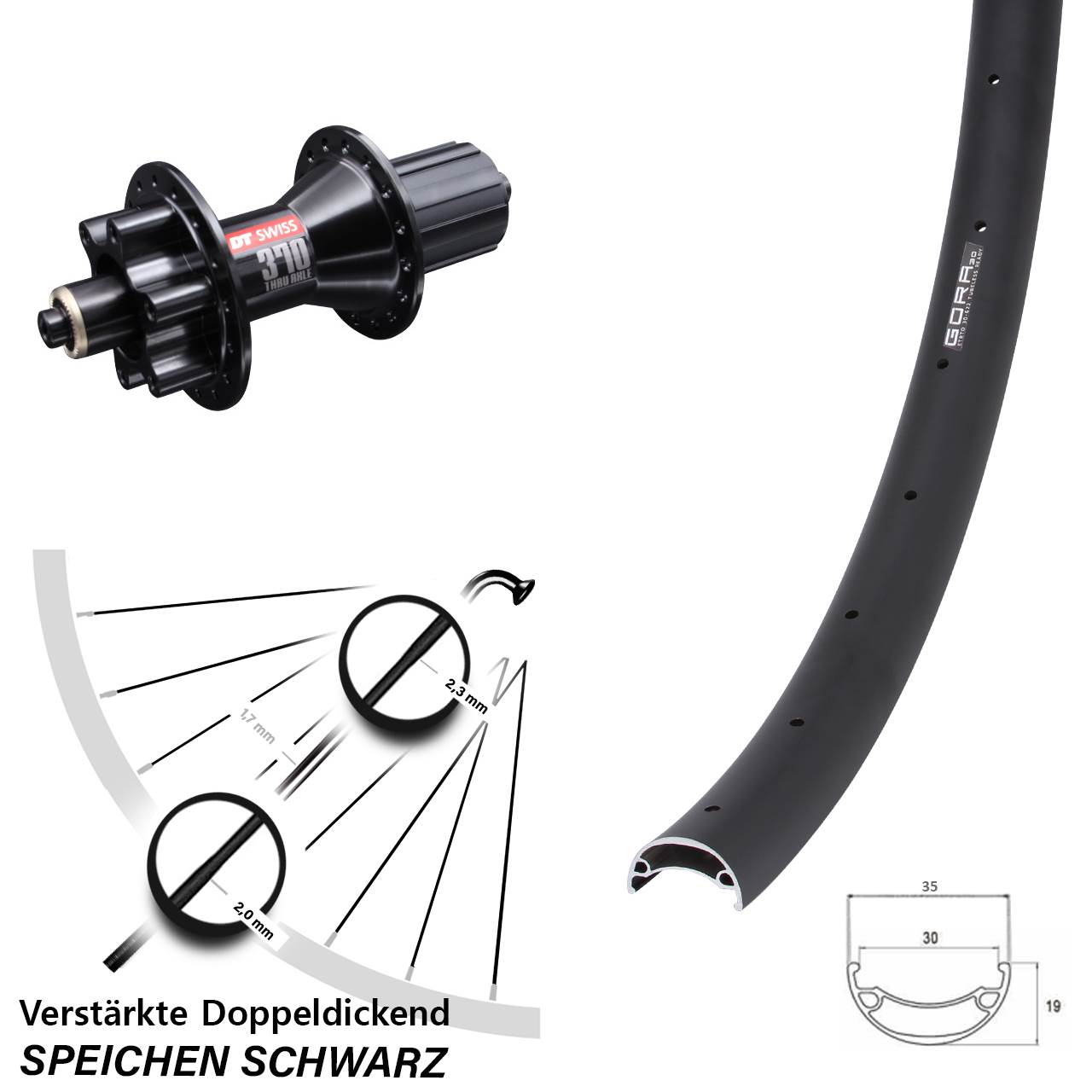 27,5 Zoll Gora 30 DT Swiss 370 Hybrid Disc Laufrad für Schnellspanner 8-11 fach HG