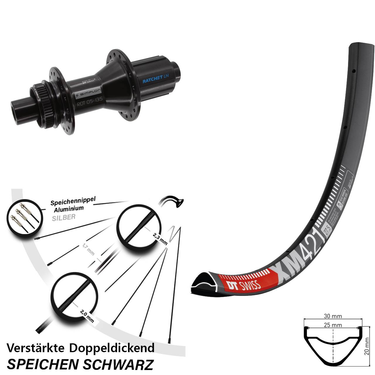 DT Swiss XM 421-370 Hybrid 29 Zoll Centerlock Hinterrad 12x142 8-11 fach