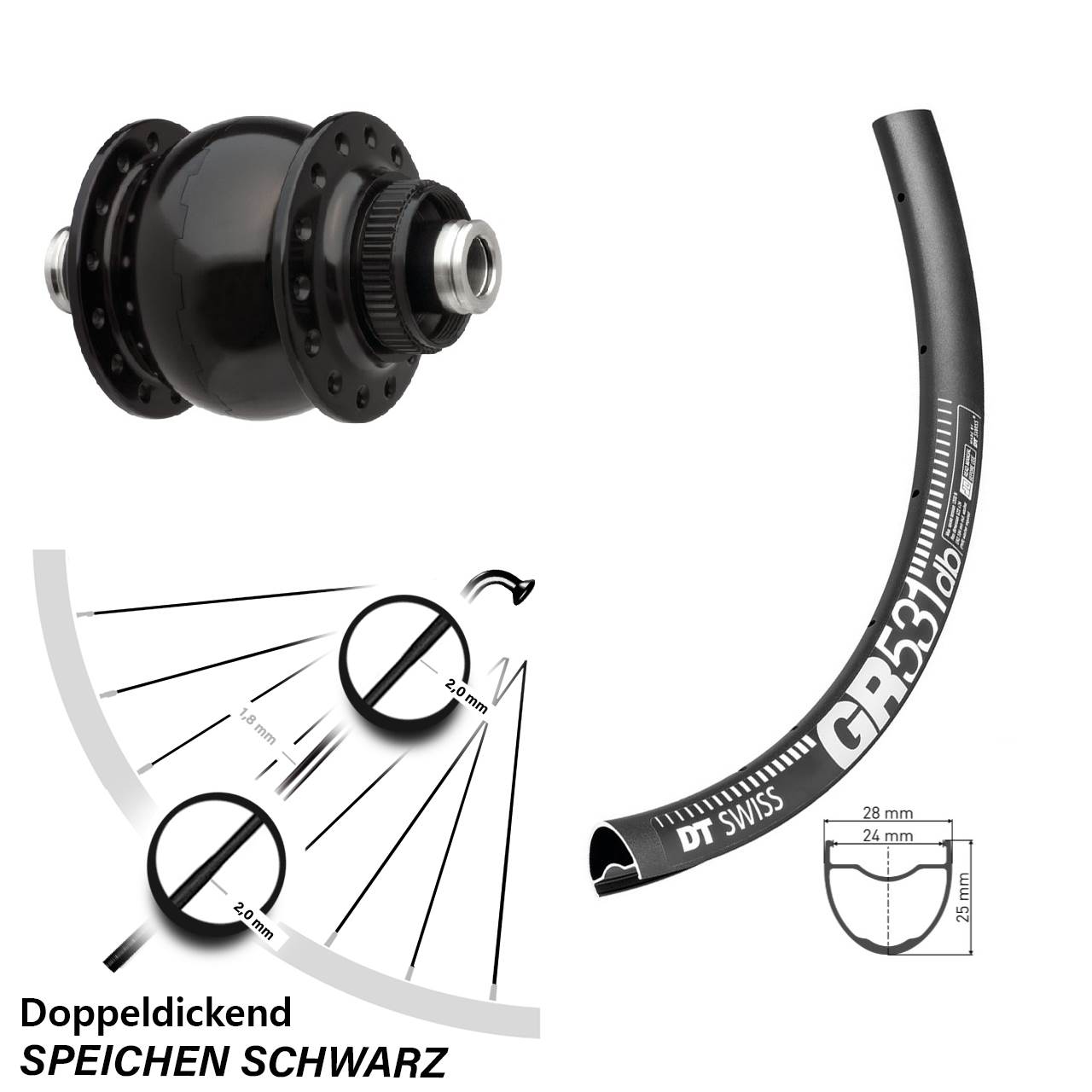 Disc Nabendynamo-Laufrad 650B DT Swiss GR531 SONdelux 12x100