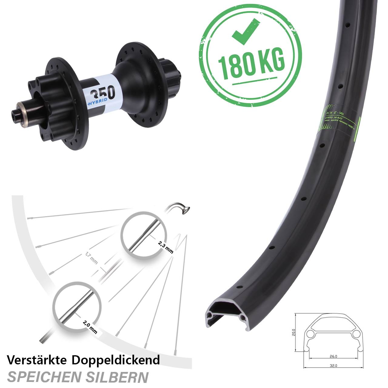 Hinterrad 6-Loch QR 20 Zoll KX Evo DT Swiss 350 Hybrid Singlespeed