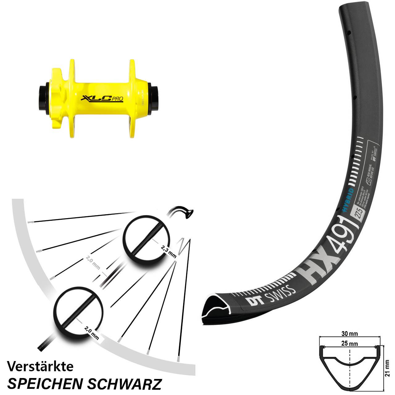 Vorderrad 29 Zoll DT Swiss HX 491 XLC Pro VR Disc gelb Steckachse