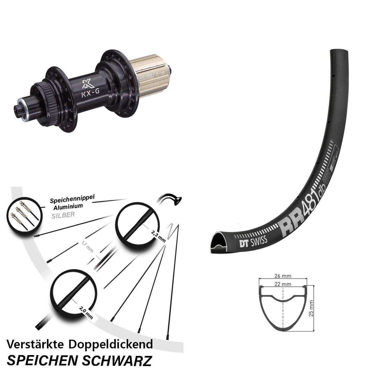 Hinterrad Centerlock QR 28 Zoll DT Swiss RR481 KX-G 8-12 fach HG